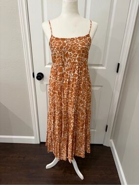 Burnt Orange & White Floral Spaghetti-Strap Maxi Dress - Size Small NWT